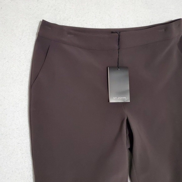 ST. JOHN Womens Pants Sz 10 Taupe Brown-Gray Dress Slacks Pockets - Picture 6 of 11